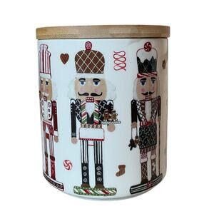 Grace Teaware Christmas NUTCRACKER Ceramic Canister w/ Wood Lid 6" Holiday NEW